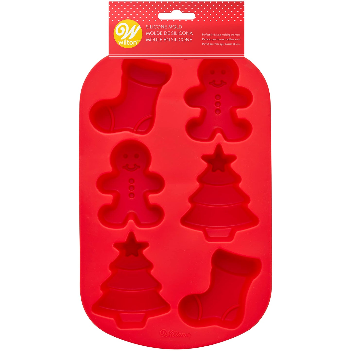 Wilton Six Hole Mini Stocking Gingerbread Boy and Tree Silicone Mould