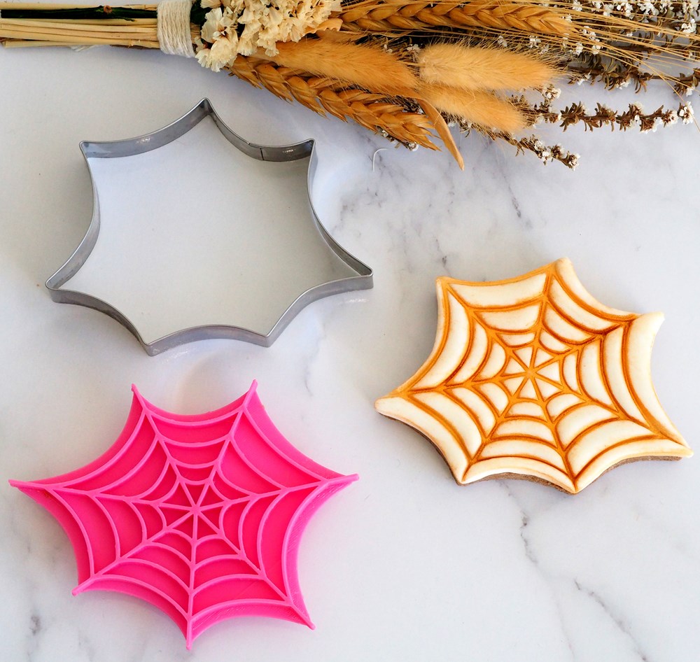 Spider Web (Stamp Set) Emboss 3D Printed Cookie Stamp + Stainless Steel Cookie Cutter