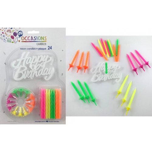 Neon Candles 12 holders Happy Birthday Plaque P24