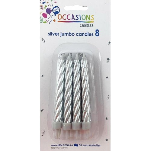 Birthday Candles Jumbo Spiral Silver P8