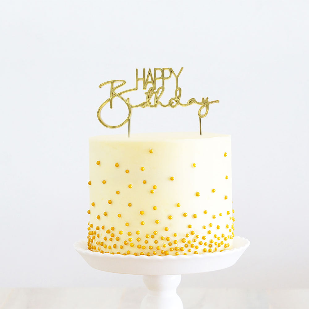 GOLD METAL CAKE TOPPER - HAPPY BIRTHDAY