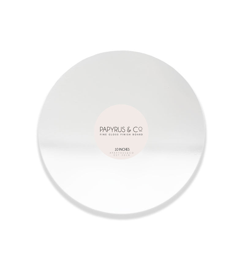 GLOSS WHITE 8" ROUND MASONITE CAKE BOARD PAPYRUS