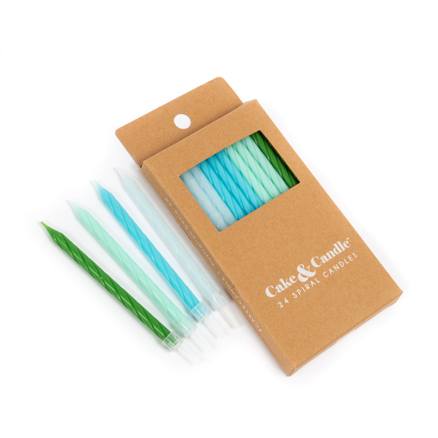 8CM BLUE TO GREEN SPIRAL CANDLES (PACK OF 24)