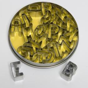 26 Piece Set, stainless steel, 12cm diameter tin Complete alphabet A to Z. A must have addition to any cake decorators toolkit. Available to Canberra and Australia