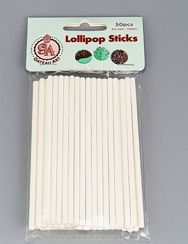 WHITE 4 INCH PAPER LOLLIPOP STICKS - 50PK