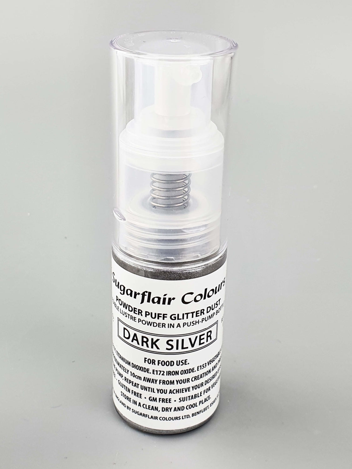POWDER PUFF GLITTER DUST DARK SILVER - SUGARFLAIR PUMP SPRAY - 10G