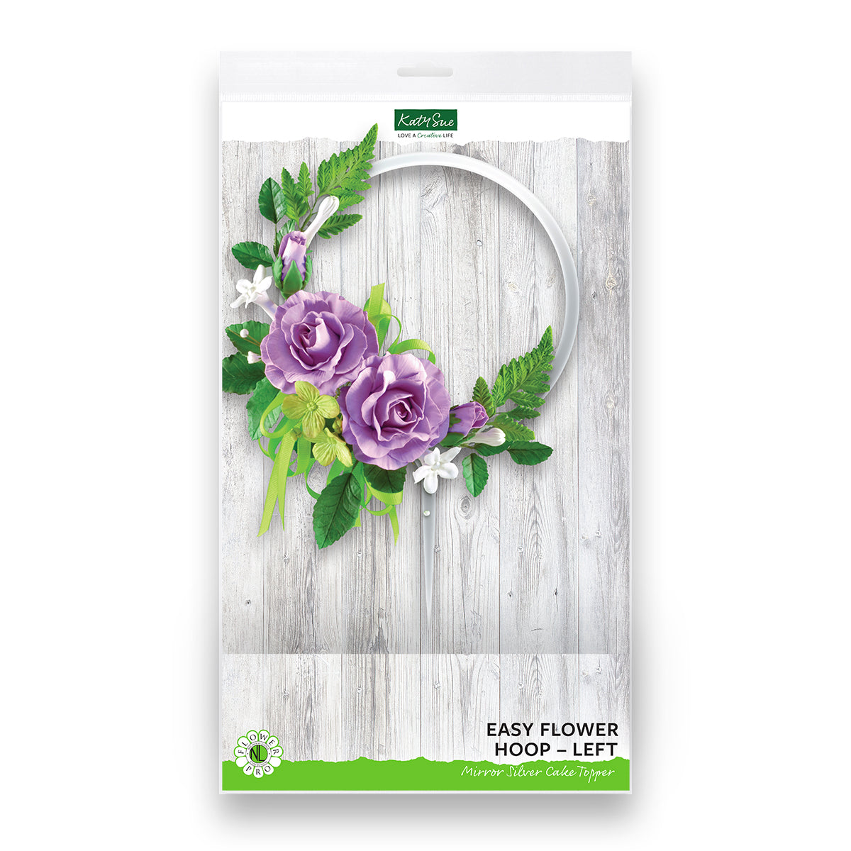 Easy Flower Hoop - Left - Mirror Silver Cake Topper - Katy Sue