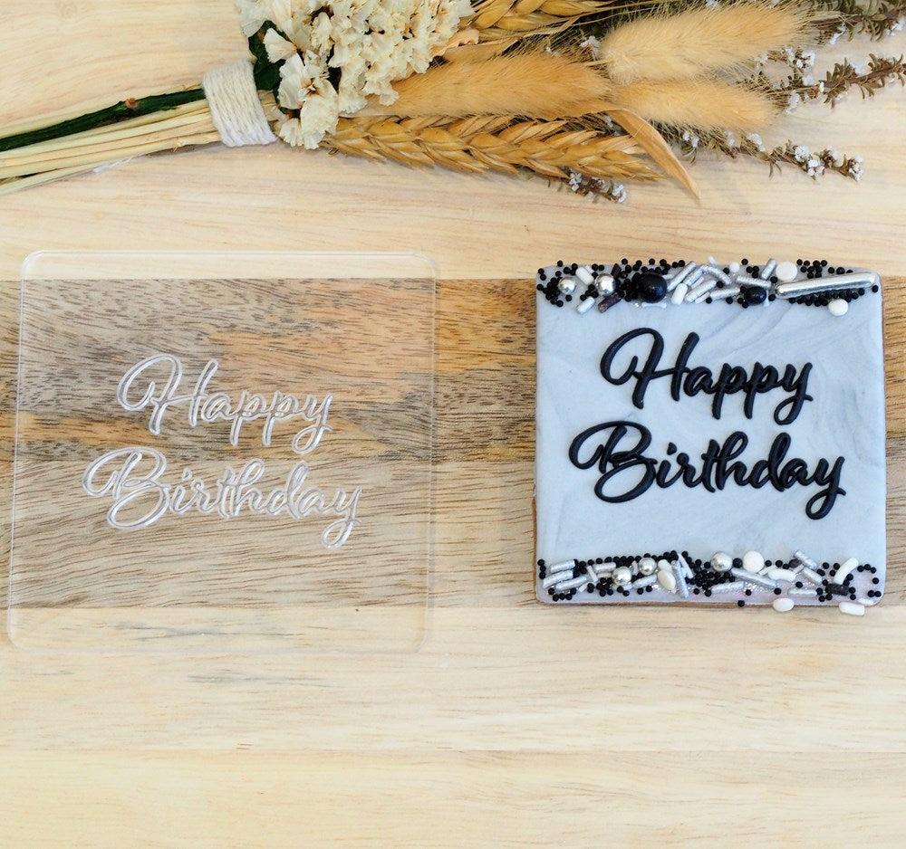 Birthday - Happy Birthday (Bold Script) Raise It Up / Deboss Cookie Stamp