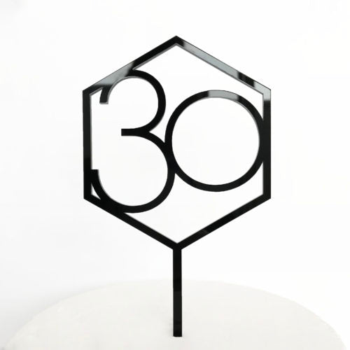 Number 30 Hexagon Cake Topper - Black