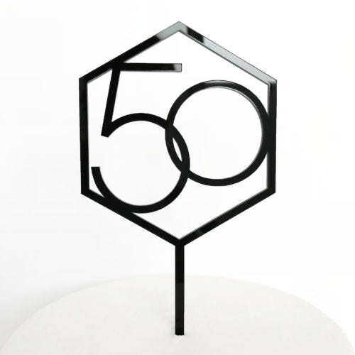 Number 50 Hexagon Cake Topper - Black