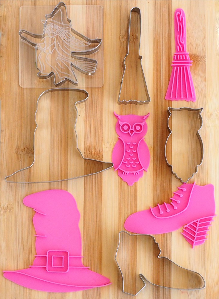 Stamp Set - Witch Raise It Up / Deboss and 3D Printed Cookie Stamps + Stainless Steel Cookie Cutter Set(10pce)