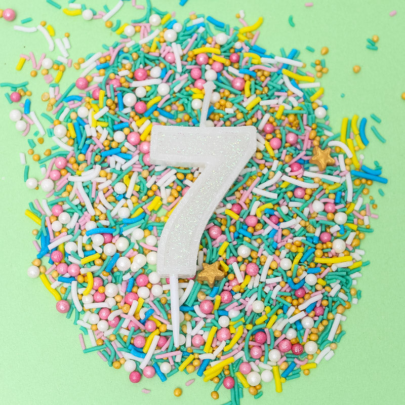 MINI GLITTER CANDLE WHITE - NUMBER 7