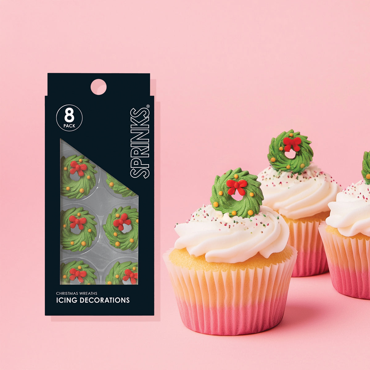 SPRINKS ICING DECORATIONS - CHRISTMAS WREATHS (8 PIECES)