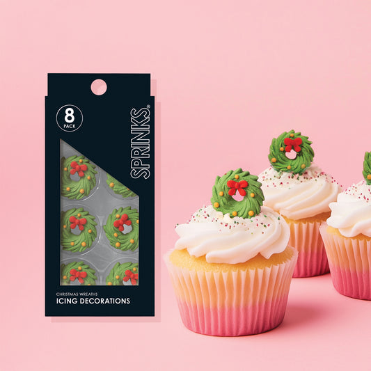 SPRINKS ICING DECORATIONS - CHRISTMAS WREATHS (8 PIECES)