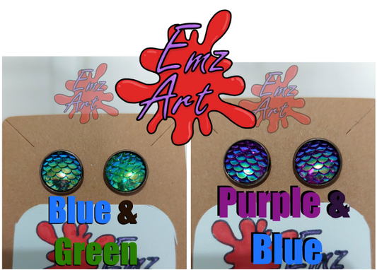 Pick Your Colour - Mermaid Scale Stud Earrings - Emz Art