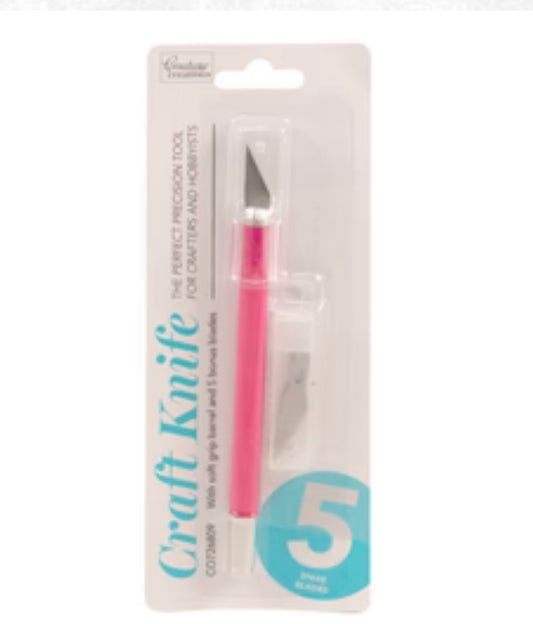 Precision Craft Knife with pink rubber handle 5 blades
