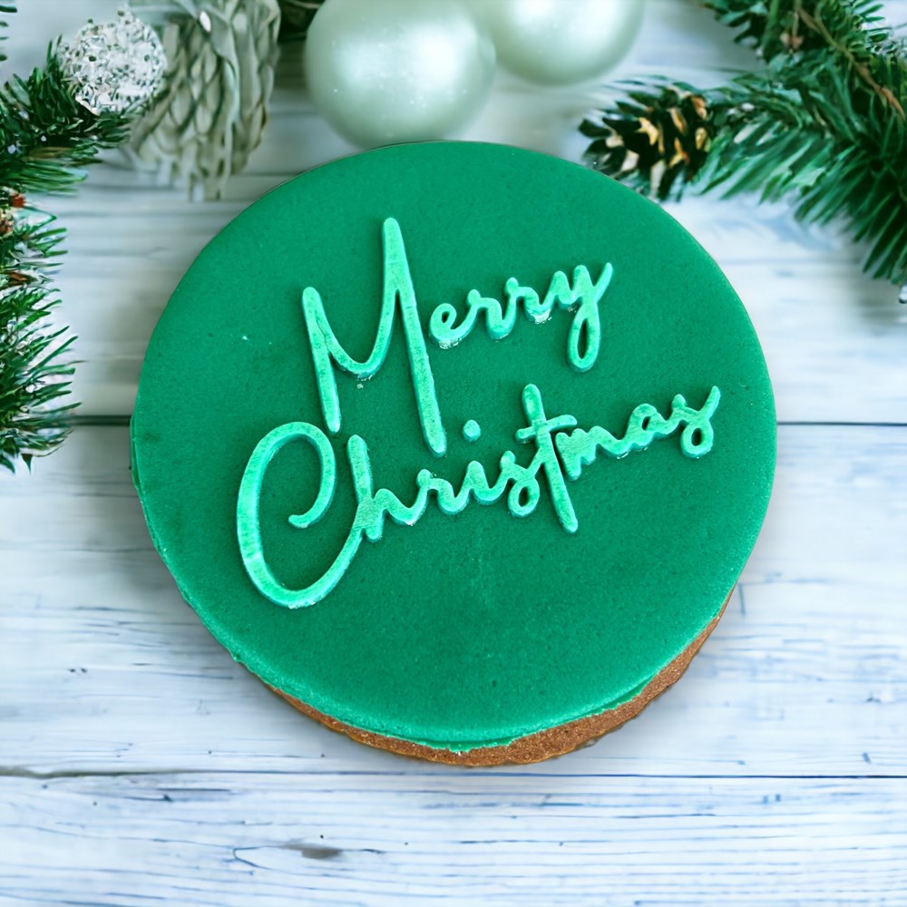 Merry Christmas (Script) Raise It Up / Deboss Cookie Stamp