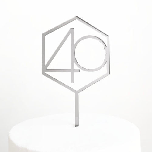 Number 40 Hexagon Cake Topper - Silver Mirror
