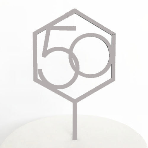 Number 50 Hexagon Cake Topper - Silver Mirror