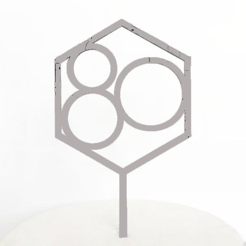 Number 80 Hexagon Cake Topper - Silver Mirror