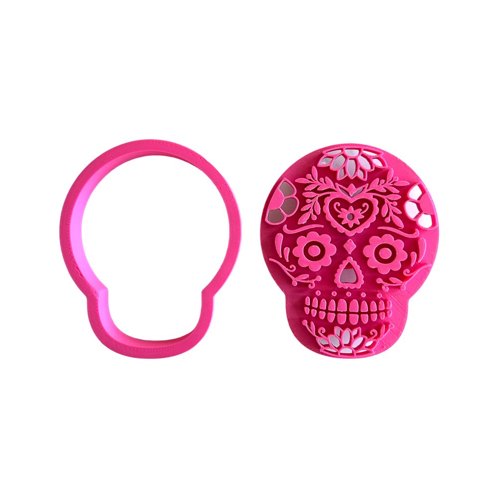 Sugar Skull (Stamp Set) Emboss 3D Printed Cookie Stamp + 3D Printed Cookie Cutter