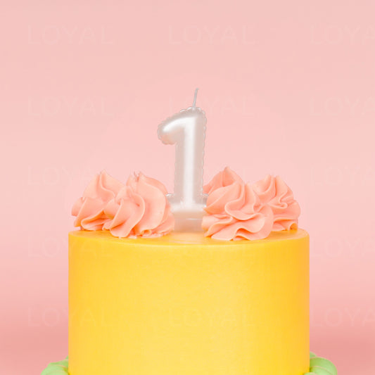LOYAL Balloon Number Candle Metallic White 1