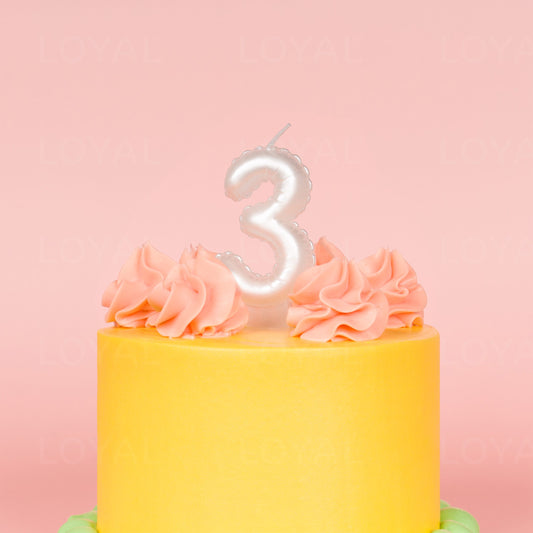 LOYAL Balloon Number Candle Metallic White 3