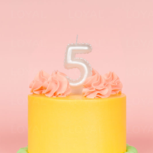LOYAL Balloon Number Candle Metallic White 5