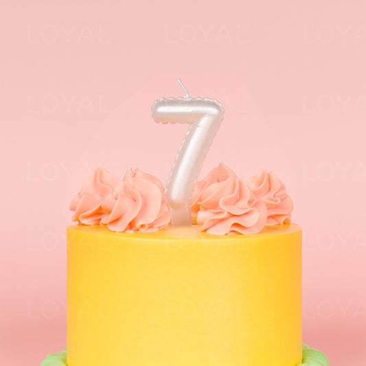 LOYAL Balloon Number Candle Metallic White 7