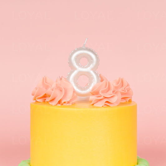 LOYAL Balloon Number Candle Metallic White 8