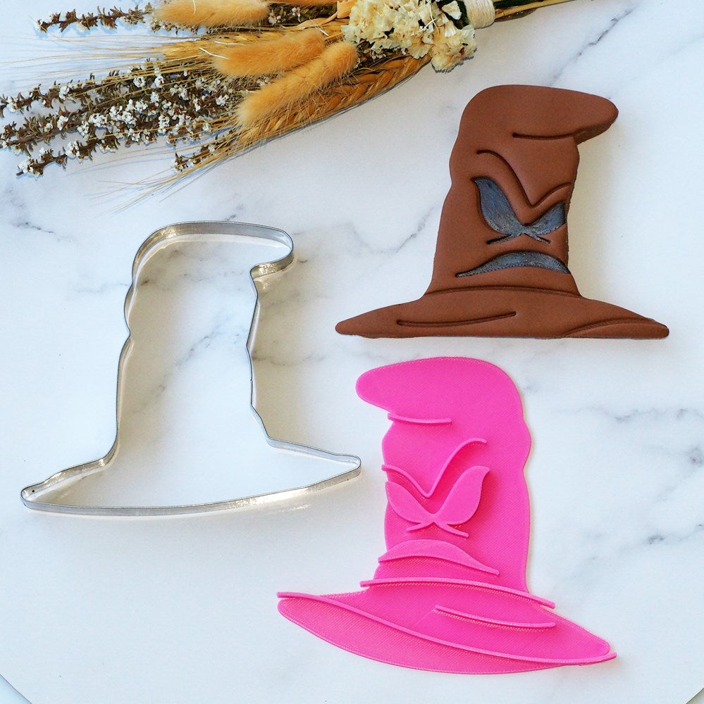 Witch Hat Cranky Face (Stamp Set) Emboss 3D Printed Cookie Stamp + Stainless Steel Cookie Cutter