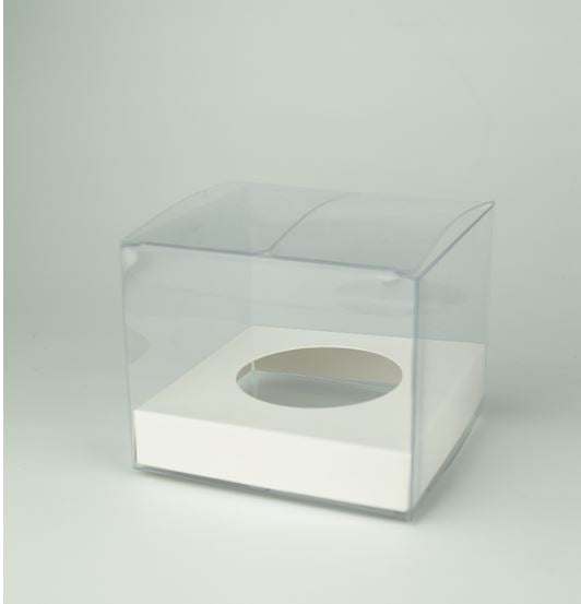 1 SINGLE CLEAR CUPCAKE BOX WITH WHITE/Silver reversable BASE