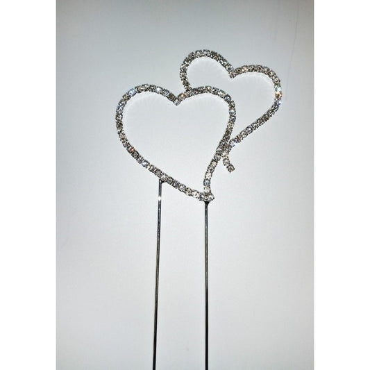 DIAMANTE DOUBLE HEARTS - SMALL - CAKE TOPPER