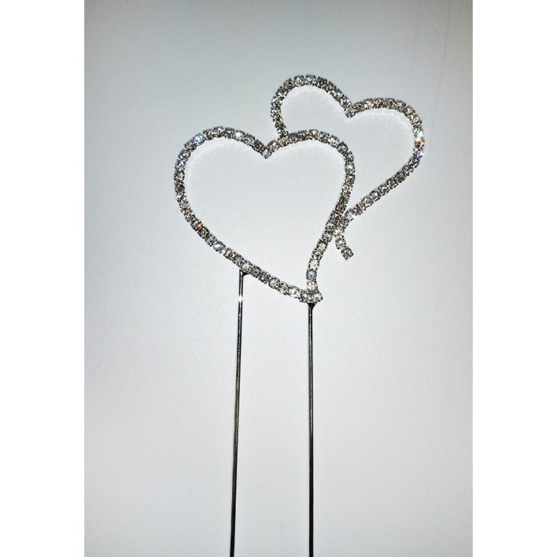 DIAMANTE DOUBLE HEARTS - LARGE - CAKE TOPPER