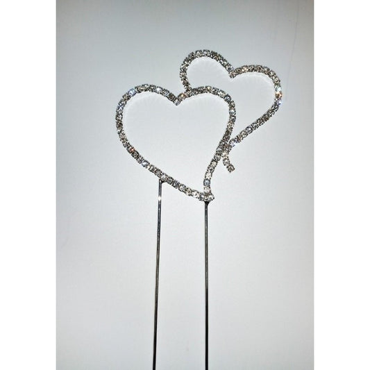 DIAMANTE DOUBLE HEARTS - LARGE - CAKE TOPPER