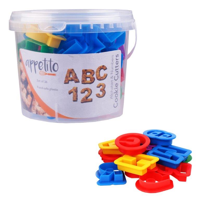 Alphabet & Number Cookie Cutters 36 Pce in Tub