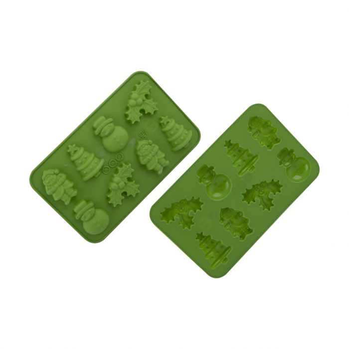 DAILY BAKE SILICONE XMAS ASSORTMENT 8 CUP CHOCOLATE MOULD SET 2 - GREEN