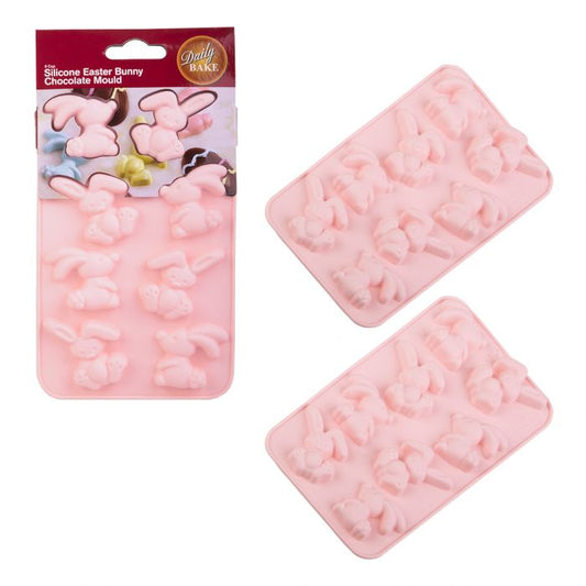 DAILY BAKE SILICONE EASTER BUNNY 8 CUP CHOCOLATE MOULD SET 2 - PINK