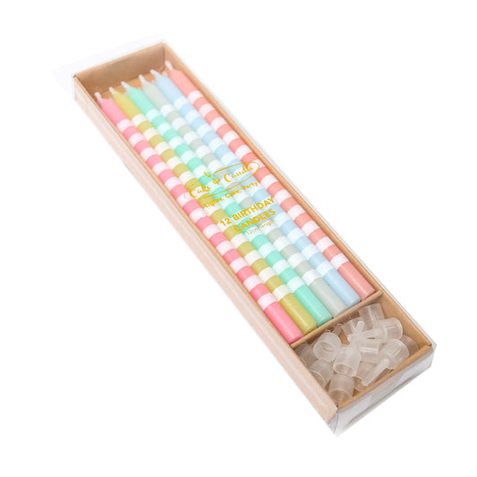 PASTEL STRIPED CAKE CANDLES (PACK OF 12)