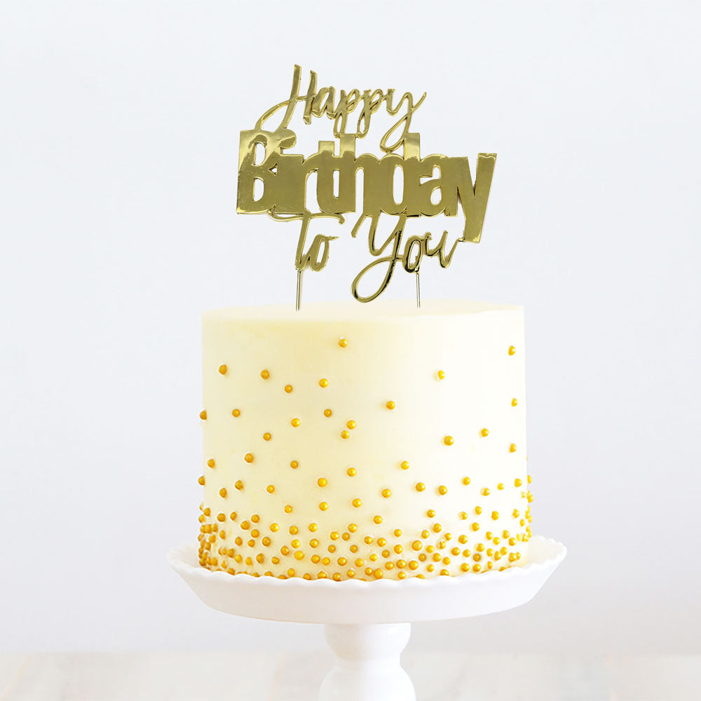 GOLD METAL CAKE TOPPER - HAPPY BIRTHDAY TO YOU