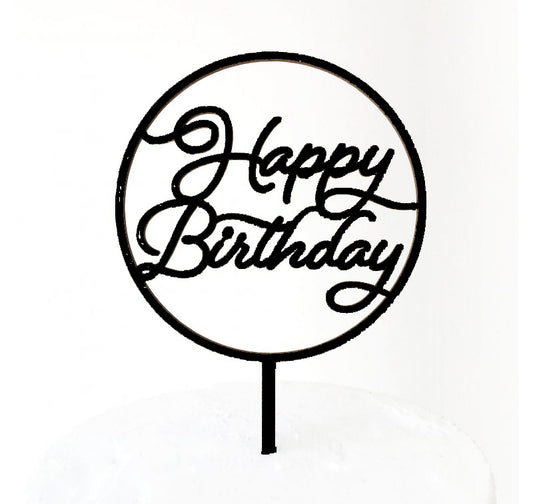 Gather Round Happy Birthday Cake Topper - Black