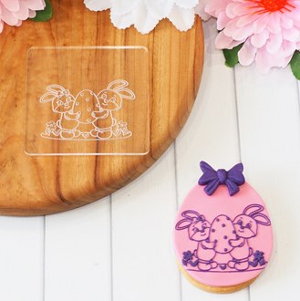 Easter - Boy and Girl Bunny holding an Egg Raise It Up / Deboss Cookie Stamp