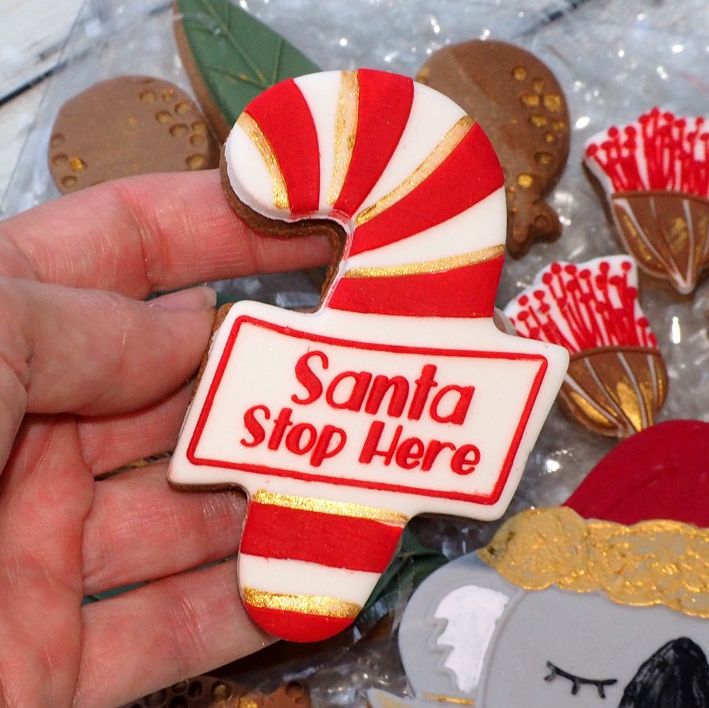 Stamp Set - Candy Cane with Sign Raise It Up / Deboss Cookie Stamp + Stainless Steel Cookie Cutter