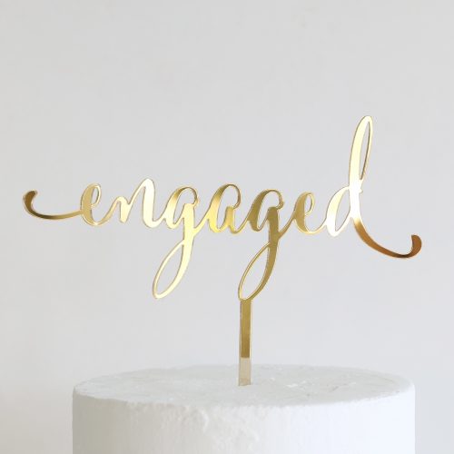 Engaged Cake Topper - Gold Mirror