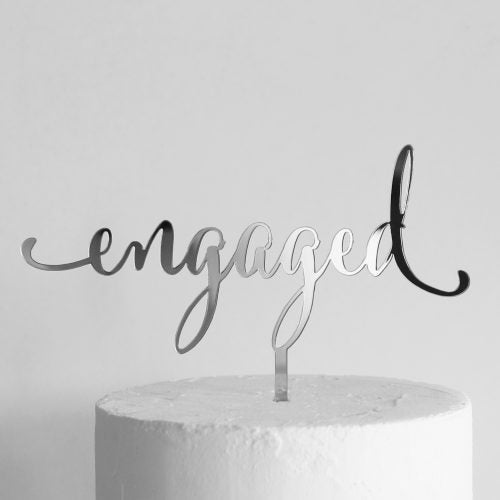 Engaged Cake Topper - Silver Mirror