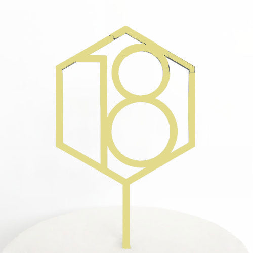 Number 18 Hexagon Cake Topper - Gold Mirror