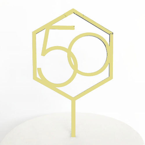 Number 50 Hexagon Cake Topper - Gold Mirror