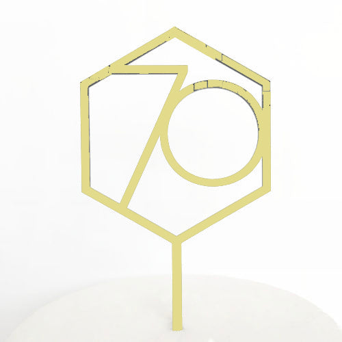 Number 70 Hexagon Cake Topper - Gold Mirror