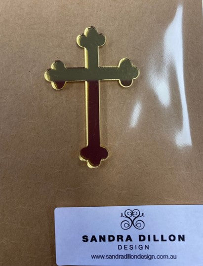 Fancy Cross Cake Topper / Badge  - Gold Mirror