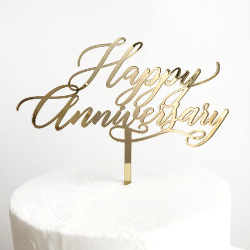 Happy Anniversary Cake Topper - Gold Mirror